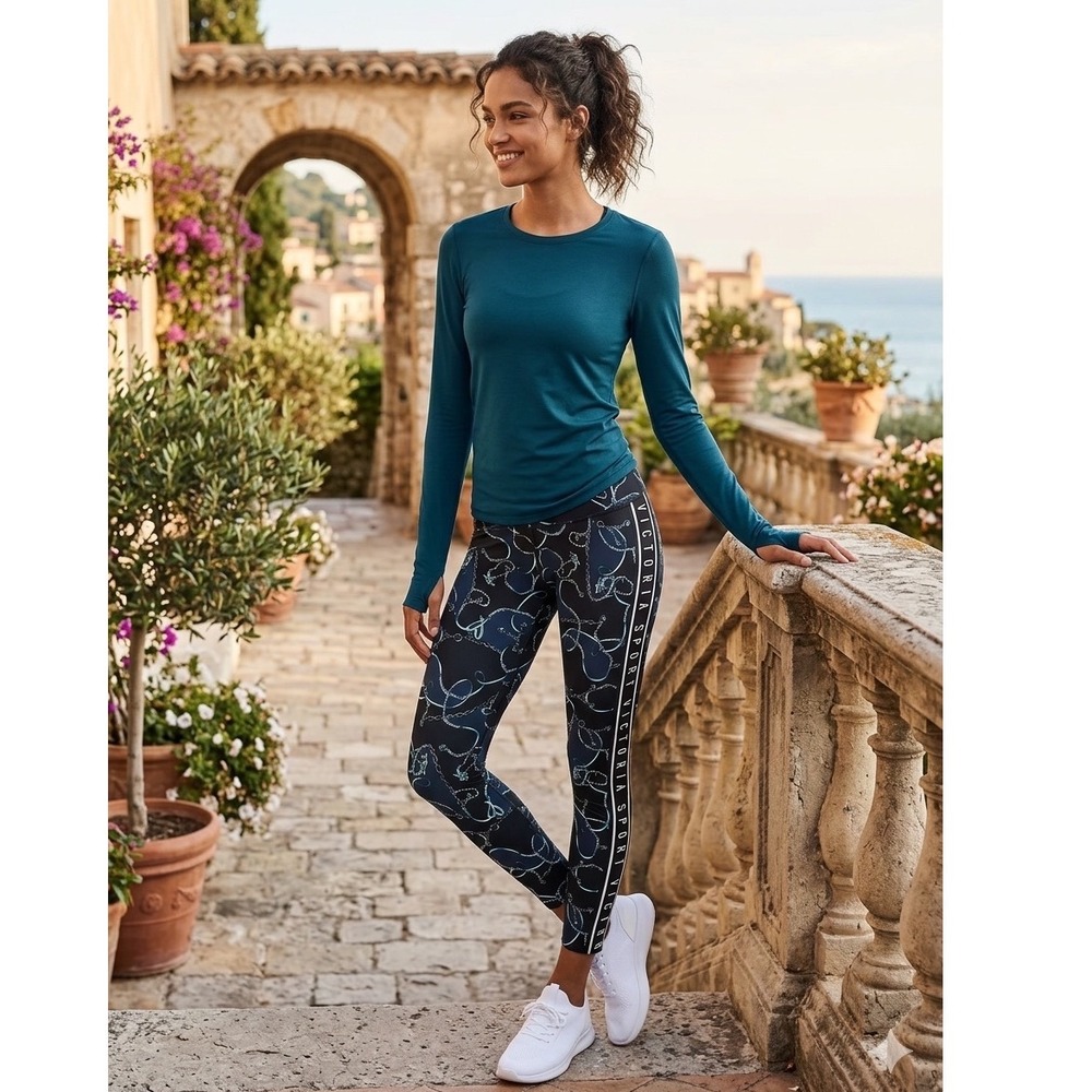 Victoria Sport Knockout Leggings XL Navy Blue Chain Heart Logo Tape Tights